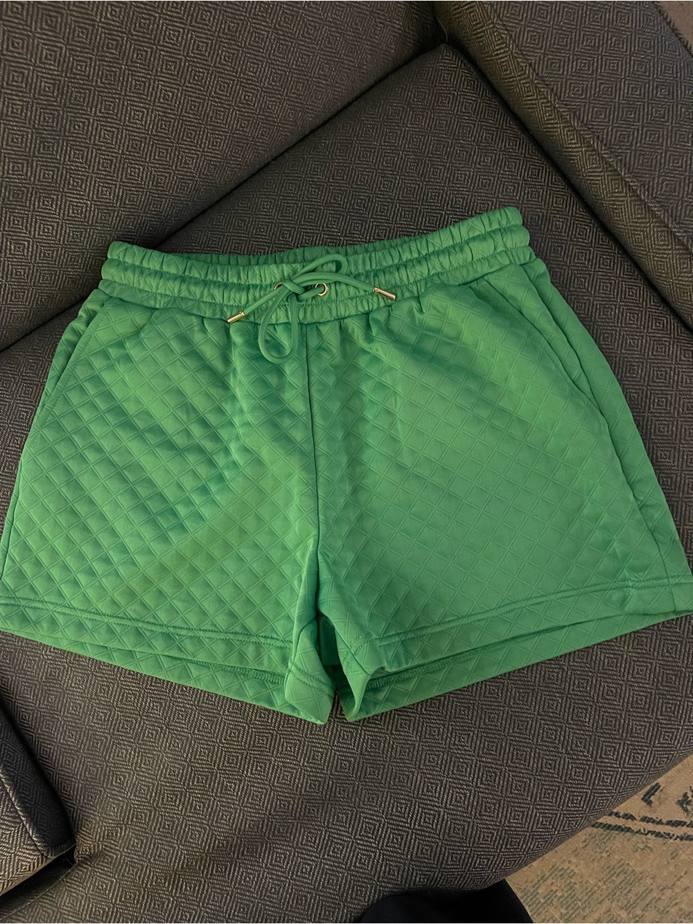Mary Square Quilted Green Women's Drawstring Shorts